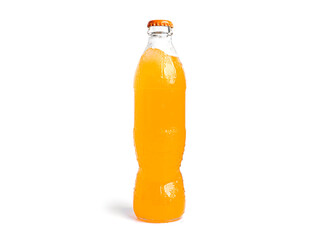 Bottle of orange soda isolated on a white background.