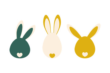 Cute tender bunnies with funny ears for Easter. Greeting card in trendy colors. Print for clothes, pillows, children's and kitchen textiles. Vector graphics.