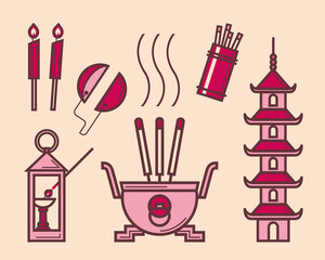 Simple graphic illustration of Chinese divine worship items