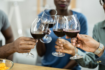 African Friends Red Wine Toast Cheers
