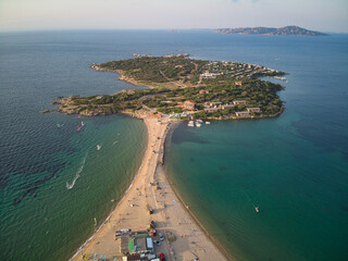 Aerial view of Isola Dei Gabbiani Porto Pollo, sardina at sunset