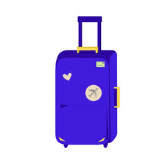 Vector blue suitcase with yellow handles. Travel items