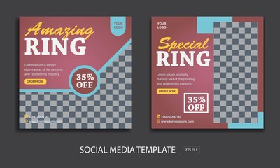 Naklejka premium set of social media template for promotion ring, with color red