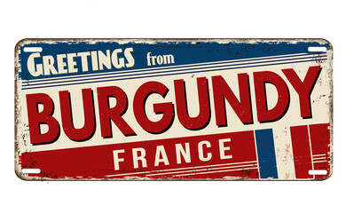 Greetings from Burgundy vintage rusty metal plate