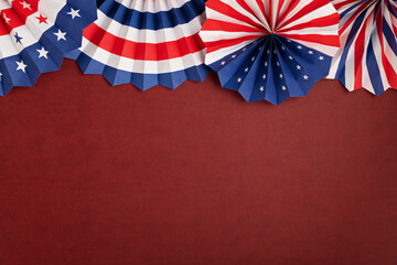 4th of July holiday banner design. USA theme paper fans. Independence, Memorial Day pinwheels