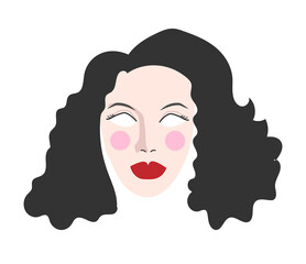 retro Face Girl, beautiful woman flat cartoon style. design for web and print Vector clipart illustration