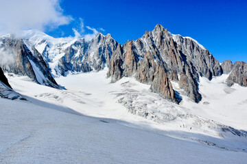 Fototapeta na wymiar Beautiful landscape on the Mont Blanc massif , French Alps, Chamonix, Haute Savoie, France