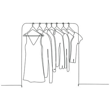 continuous line drawing of clothes shop and clothes shop concept vector illustration