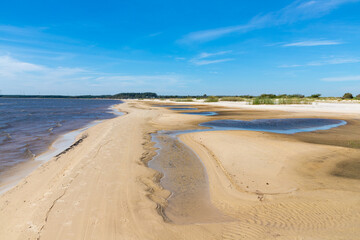 Sand and lake with blue sky