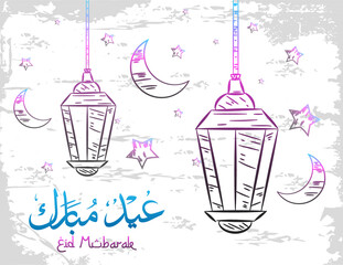 Eid mubarak greeting card on doodle style