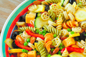 Bowl of pasta salad up close