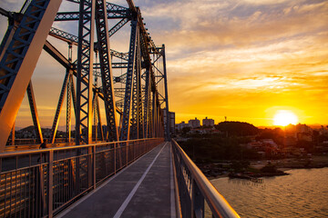 railway bridge at sunset,  bridge at sunset Florianopolis,  Hercílio Luz, Florianópolis, Santa Catarina, Brazil
