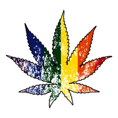 vector illustration of a cannabis leaf with rainbow colors isolated on white. Design for t-shirts and stickers of the cannabis culture.