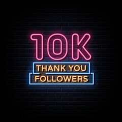 Thank You 100K Followers Neon Signs Style Text Vector