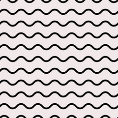 Zigzag black waves. Vector and white background. Seamless and same wavy lines.