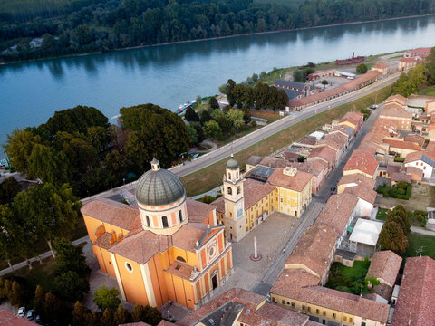 Aerial view of Boretto cathedral , Emilia Romagna. Italy