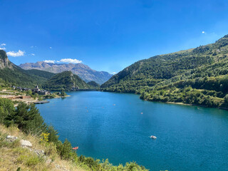 Naklejka na ściany i meble view of the Lanuza reservoir, in the Aragonese Pyrenees. Huesca, Spain