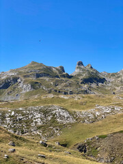 Views of the mountainous area of Portalet in the Aragonese Pyrenees on the border with France. Huesca, Spain.