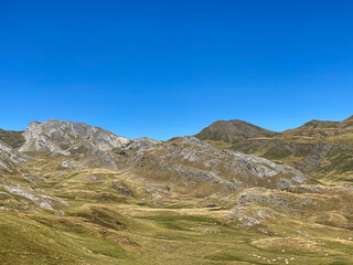 Views of the mountainous area of Portalet in the Aragonese Pyrenees on the border with France. Huesca, Spain.