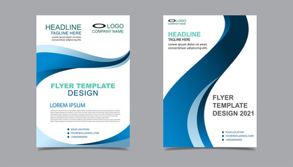 Business flyer layout template in A4  size. Modern Brochure template cover design, annual report, poster  with geometric and wavy  lines for business market on white background, vector illustration
