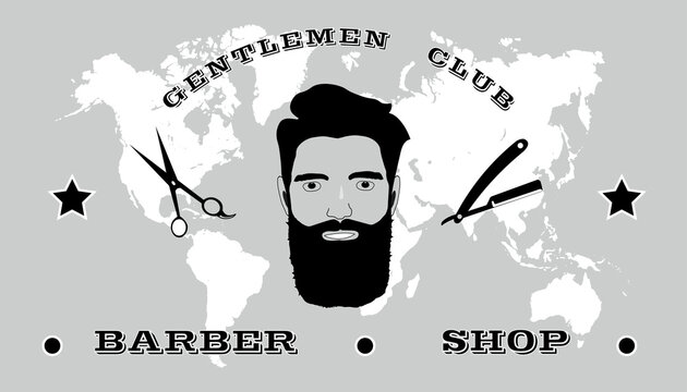 Barber shop, Gentlemen club. Hairdressing label, badge or emblem on gray background. Vector illustration