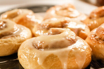 Delicious hot cinnamon roll with icing