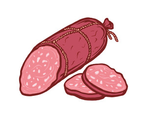 smoked sausage ​​salami cartoon sketch illustration vector food