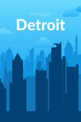 Detroit, USA famous city scape view background.