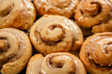 Delicious hot cinnamon roll with icing