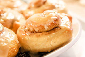 Delicious hot cinnamon roll with icing