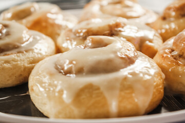 Delicious hot cinnamon roll with icing