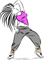 Fototapeta premium hip hop woman girl dancer vector illustration