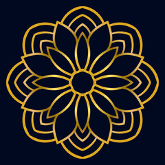 Cute gold Mandala. Ornamental round doodle flower isolated on dark background. Geometric decorative ornament in ethnic oriental style.