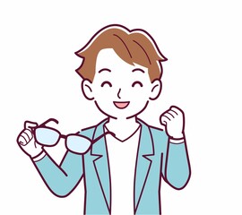 メガネを取った人