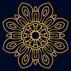 Cute gold Mandala. Ornamental round doodle flower isolated on dark background. Geometric decorative ornament in ethnic oriental style.