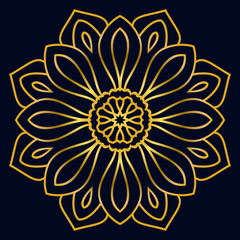 Cute gold Mandala. Ornamental round doodle flower isolated on dark background. Geometric decorative ornament in ethnic oriental style.