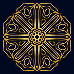 Cute gold Mandala. Ornamental round doodle flower isolated on dark background. Geometric decorative ornament in ethnic oriental style.