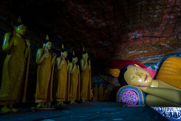 Mulkirigala, Sri Lanka, Asia, 02.07.2014: statue of Buddha inside the caves of the Mulkirigala temple