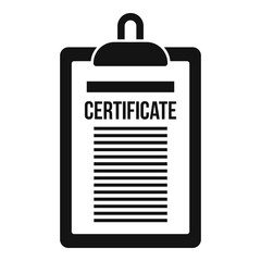 Certificate clipboard icon, simple style