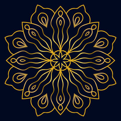 Cute gold Mandala. Ornamental round doodle flower isolated on dark background. Geometric decorative ornament in ethnic oriental style.