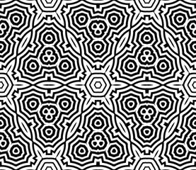 Fototapeta premium Abstract fantasy striped thin line round geometric seamless pattern. Creative mosaic, tile background.