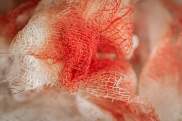 Bloody gauze bandage close up view