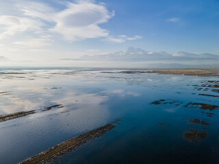Aerial view drone Top down shot of beautiful water land