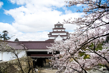 満開の桜と会津若松鶴ヶ城