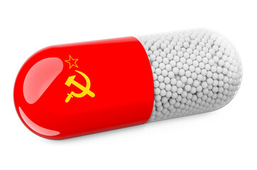 Pill capsule with USSR soviet union flag. 3D rendering