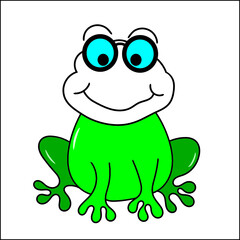 Cute green frog cartoon character wearing cool glasses isolated on white background