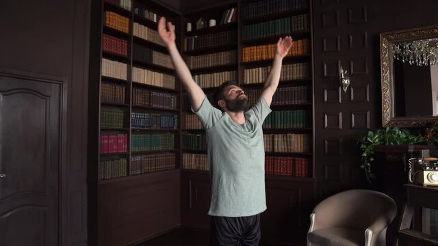 Mid-Adult Attractive Man Practicing Yoga.