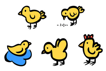 Vector Doodle Outline Hand Draw Sketch Chicken, isolated on white