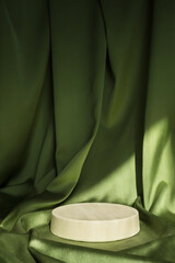Abstract minimal scene with geometrical form. Cylinder podium on green background. Abstract...