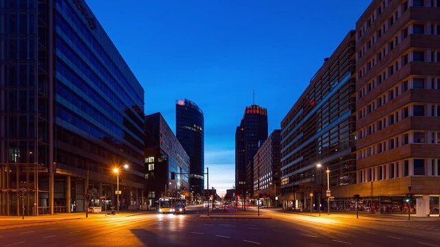 Night to Day Time Lapse of Sunrise at Potsdamer Platz , Berlin, Germany